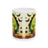 Monster Ceramic Mug — Cute Green Creature with Pumpkins & Bats