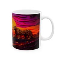 Sunset Leopard Ceramic Mug — Vibrant Sunset Wildlife Coffee Cup