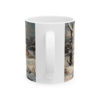 Vintage Winter Scene Ceramic Mug – Snowman & Cozy Cottage