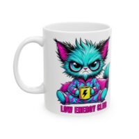 Cute Cyber Kitty Ceramic Mug — “Low Battery Club” Colorful Cat Coffee Cup