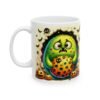 Monster Ceramic Mug — Cute Green Creature with Pumpkins & Bats