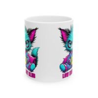 Cute Cyber Kitty Ceramic Mug — “Low Battery Club” Colorful Cat Coffee Cup
