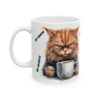 Funny Cat Coffee Mug – Illustrated Grumpy Cat Saying ‘Shut Up!! / Go Away!!!’