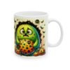 Monster Ceramic Mug — Cute Green Creature with Pumpkins & Bats