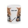 Funny Cat Coffee Mug – Illustrated Grumpy Cat Saying ‘Shut Up!! / Go Away!!!’