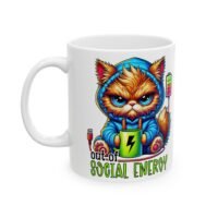 Ceramic Mug — Cute Rechargeable Kitty 'Out of Social Energy' Coffee Cup