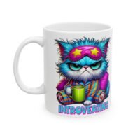 Mug - Colorful Psychedelic Cat "Introverting" Ceramic Coffee Cup