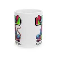 Social Battery Low Cat Mug — Sphynx Cat Battery Graphic Ceramic Coffee Cup