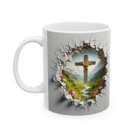 15905929880469653587_2048.jpeg Scenic Cross Ceramic Mug – Countryside View Of A Cross Through Cracked Wall