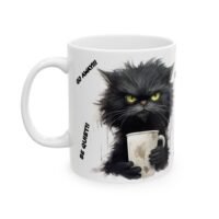Funny Black Cat Mug — 'Shut Up! Be Quiet!! Go Away!!!' Ceramic Coffee Cup