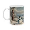 Vintage Winter Scene Ceramic Mug – Snowman & Cozy Cottage