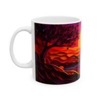 Sunset Leopard Ceramic Mug — Vibrant Sunset Wildlife Coffee Cup