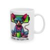 Social Battery Low Cat Mug — Sphynx Cat Battery Graphic Ceramic Coffee Cup