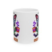 Black Dog Coffee Mug — Colorful Dog with Mug Illustration