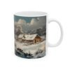 Vintage Winter Scene Ceramic Mug – Snowman & Cozy Cottage