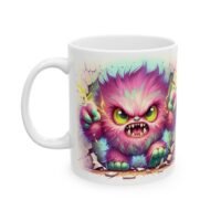 Colorful Fantasy Monster Ceramic Mug — Vibrant Pink Monster Coffee Cup