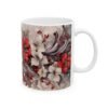 Cardinal Floral Ceramic Mug — Red Cardinal & Winter Flowers Coffee Cup