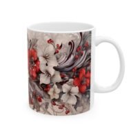 Cardinal Floral Ceramic Mug — Red Cardinal & Winter Flowers Coffee Cup