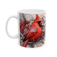 7311638407053543505_2048.jpeg Cardinal Floral Ceramic Mug — Red Cardinal & Winter Flowers Coffee Cup