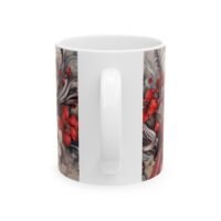 Cardinal Floral Ceramic Mug — Red Cardinal & Winter Flowers Coffee Cup